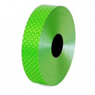 Rolă panglică poliester verde cu buline albe 3 cm pentru flori